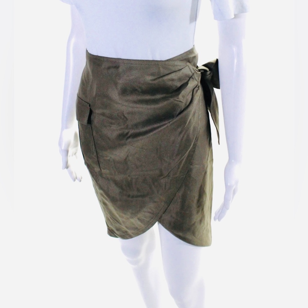 Escada Women's Olive Green Zip Closure Side  Pocket Lined Silk Wrap Skirt Size M